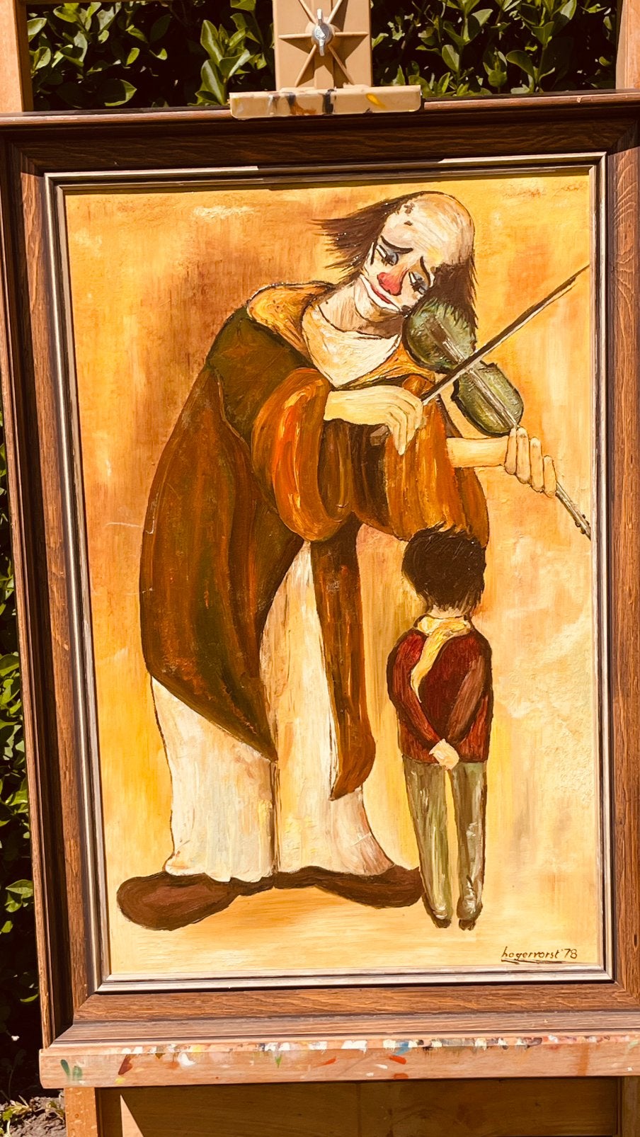 Prachtig olieverfschilderij Clown met viool uit 1978 € 17,50, Ophalen of Verzenden