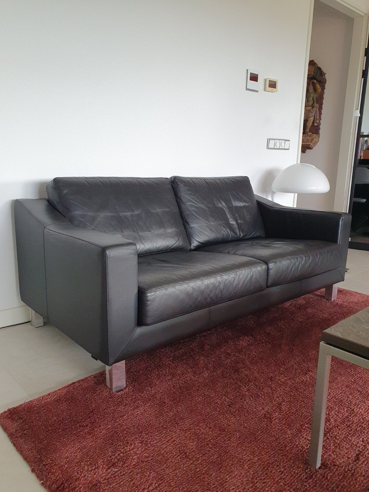 Leolux Antonia bank 2,5 zits zwart leder, Ophalen, Gebruikt, 150 tot 200 cm, Tweepersoons