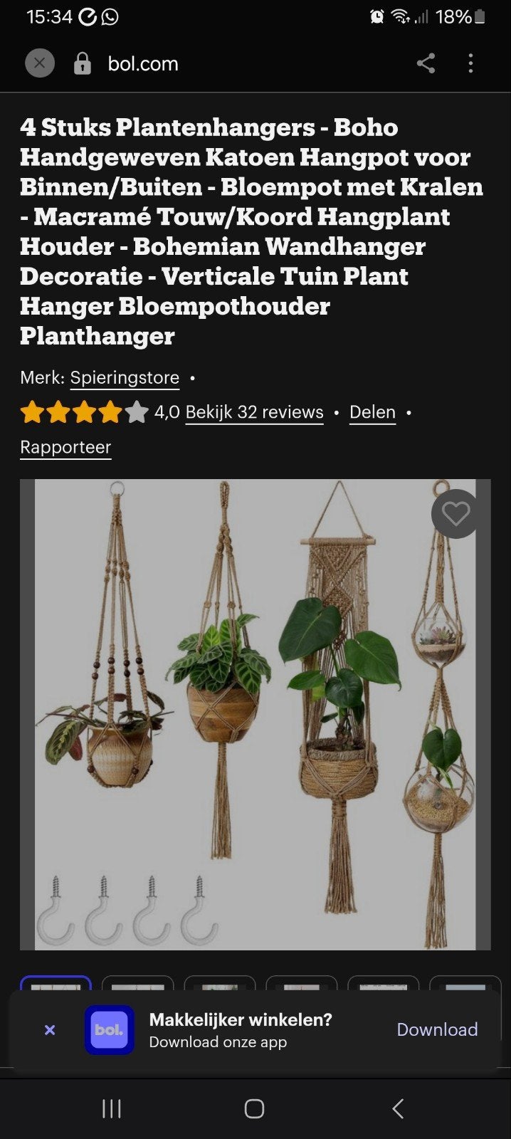 4 Stuks Macramé Plantenhangers - Boho Stijl - Katoen, Overige materialen, Nieuw, Ophalen of Verzenden, Binnen