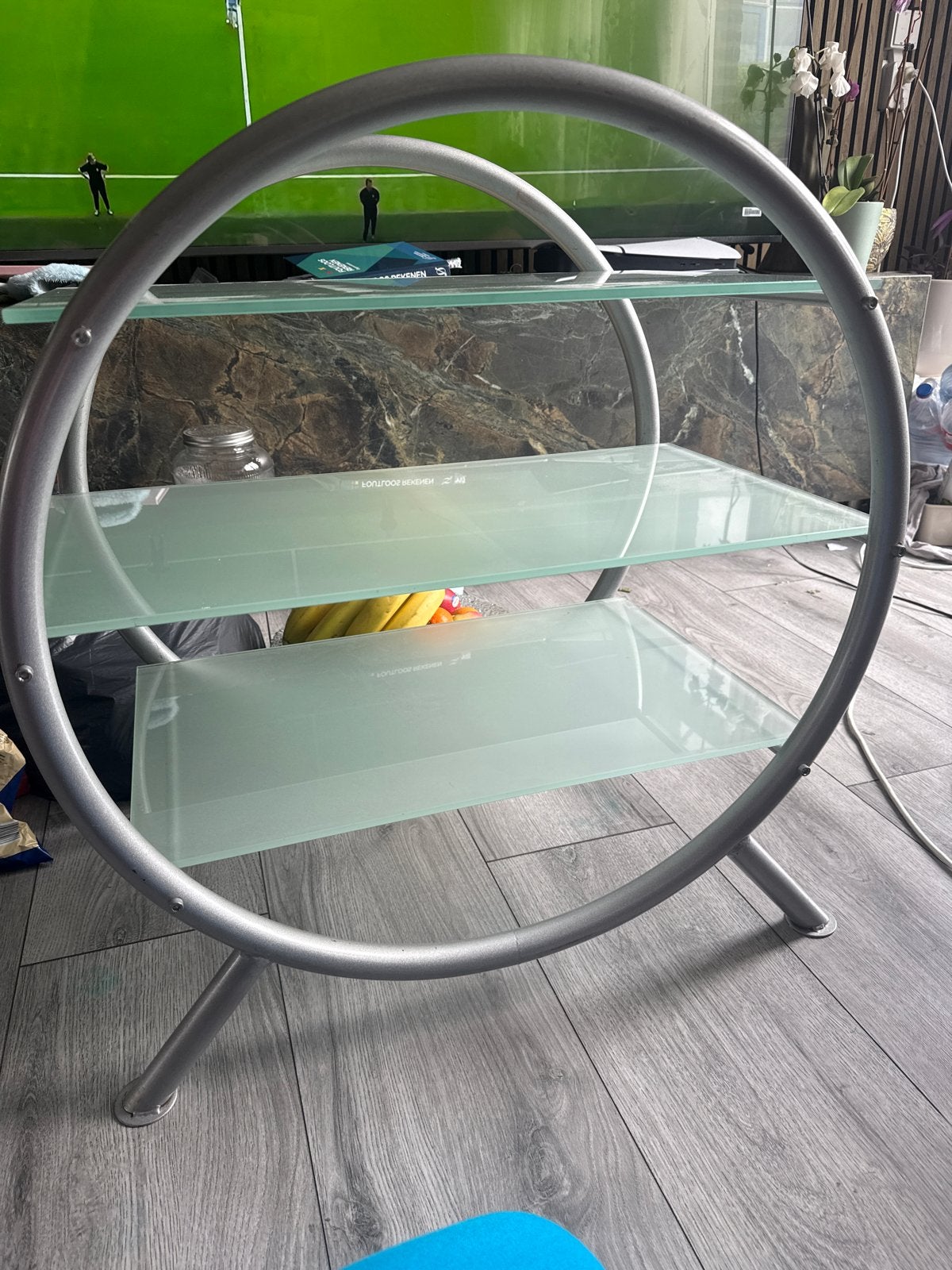 Kast met glazen planken, Ophalen, Gebruikt, 100 tot 150 cm, 50 tot 100 cm