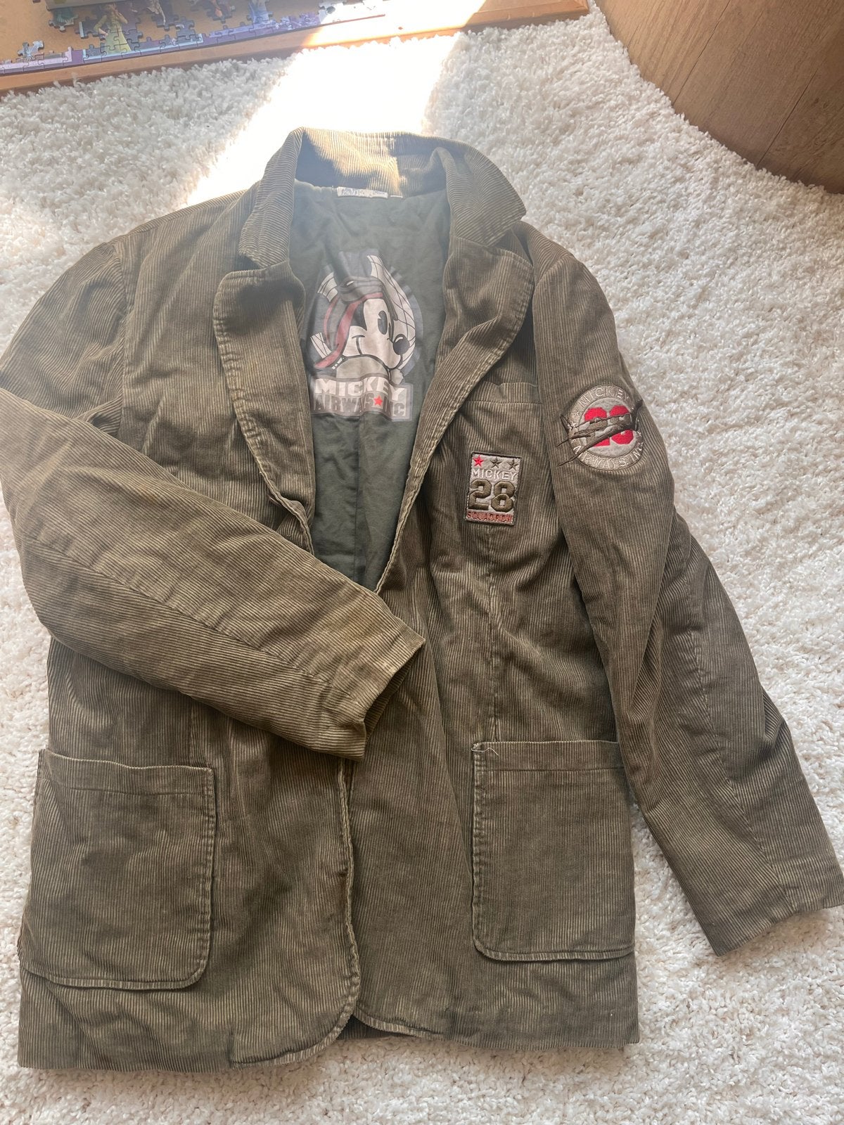Vintage Disney Mickey Airways Inc. Corduroy Jas, Ophalen of Verzenden, Mickey Mouse, Zo goed als nieuw, Kleding of Textiel