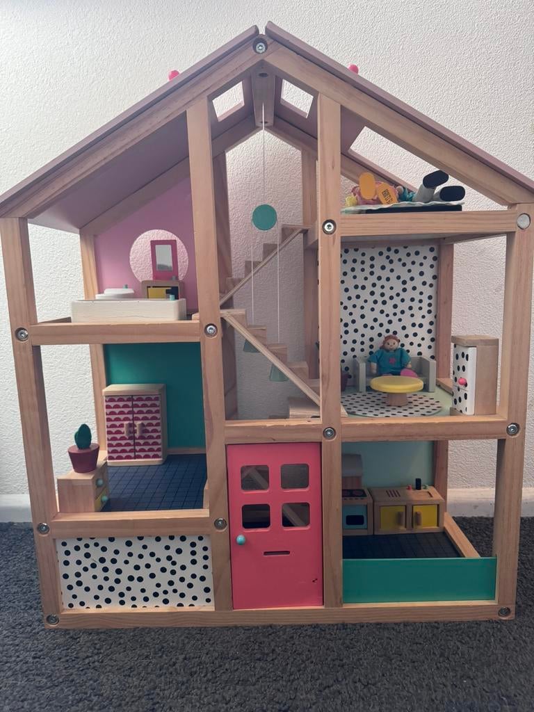 Poppenhuis hema met inboedel, Kinderen en Baby's, Speelgoed | Poppenhuizen, Ophalen of Verzenden, Zo goed als nieuw, Poppenhuis