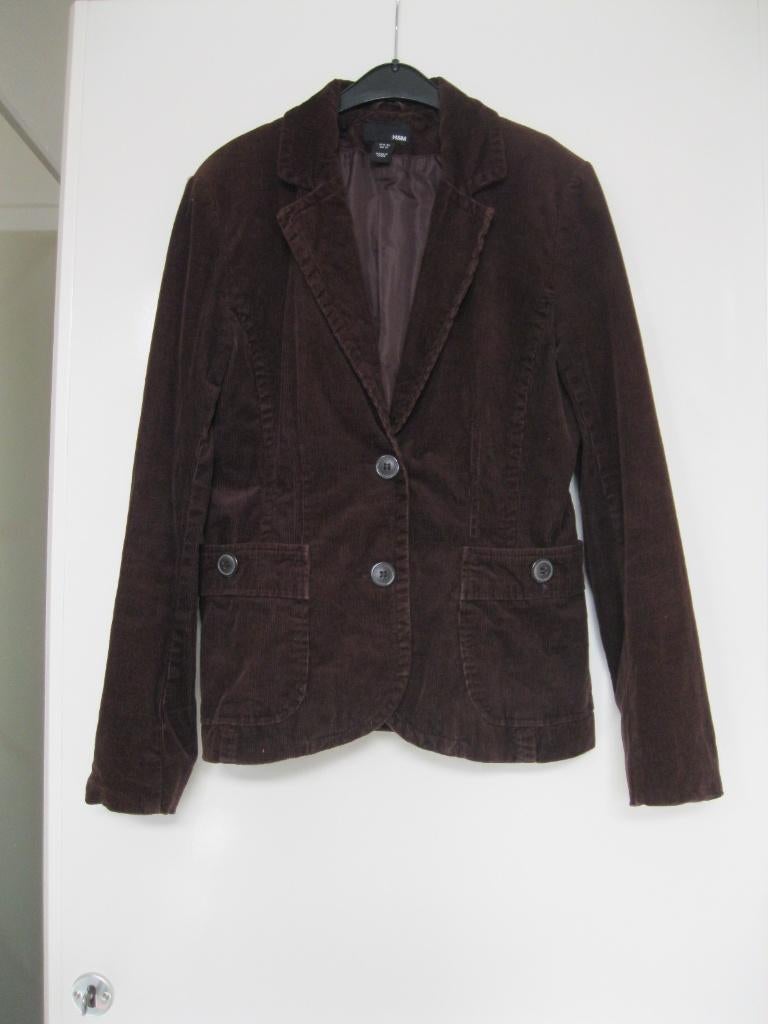 H&M blazer bruin rib 38/40 m, Maat 38/40 (M), H&M, Bruin, Verzenden