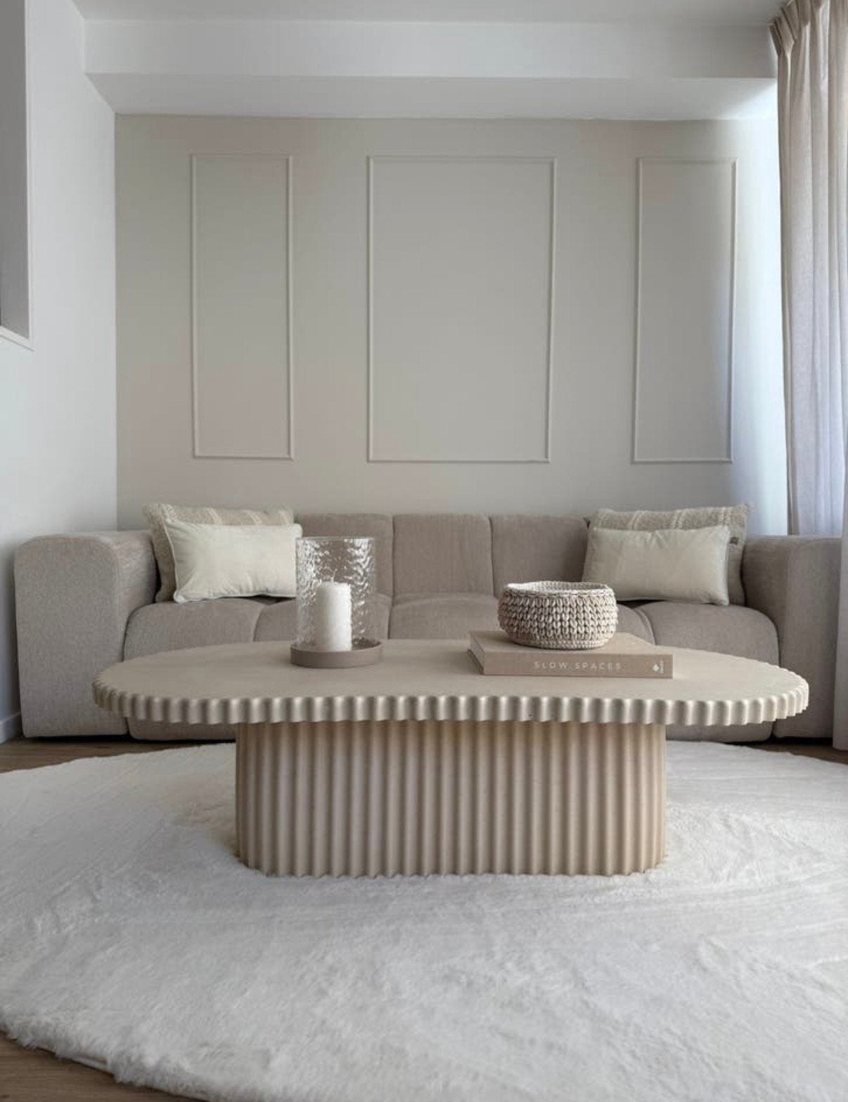 Salontafel beton beige BIEDEN, Ophalen, 100 tot 150 cm, 50 tot 100 cm, Zo goed als nieuw