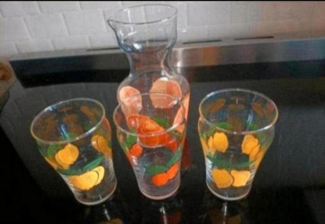 🍊🍋🍊retro sapkan met 3 glazen🍊🍋🍊, Verzenden, Zo goed als nieuw