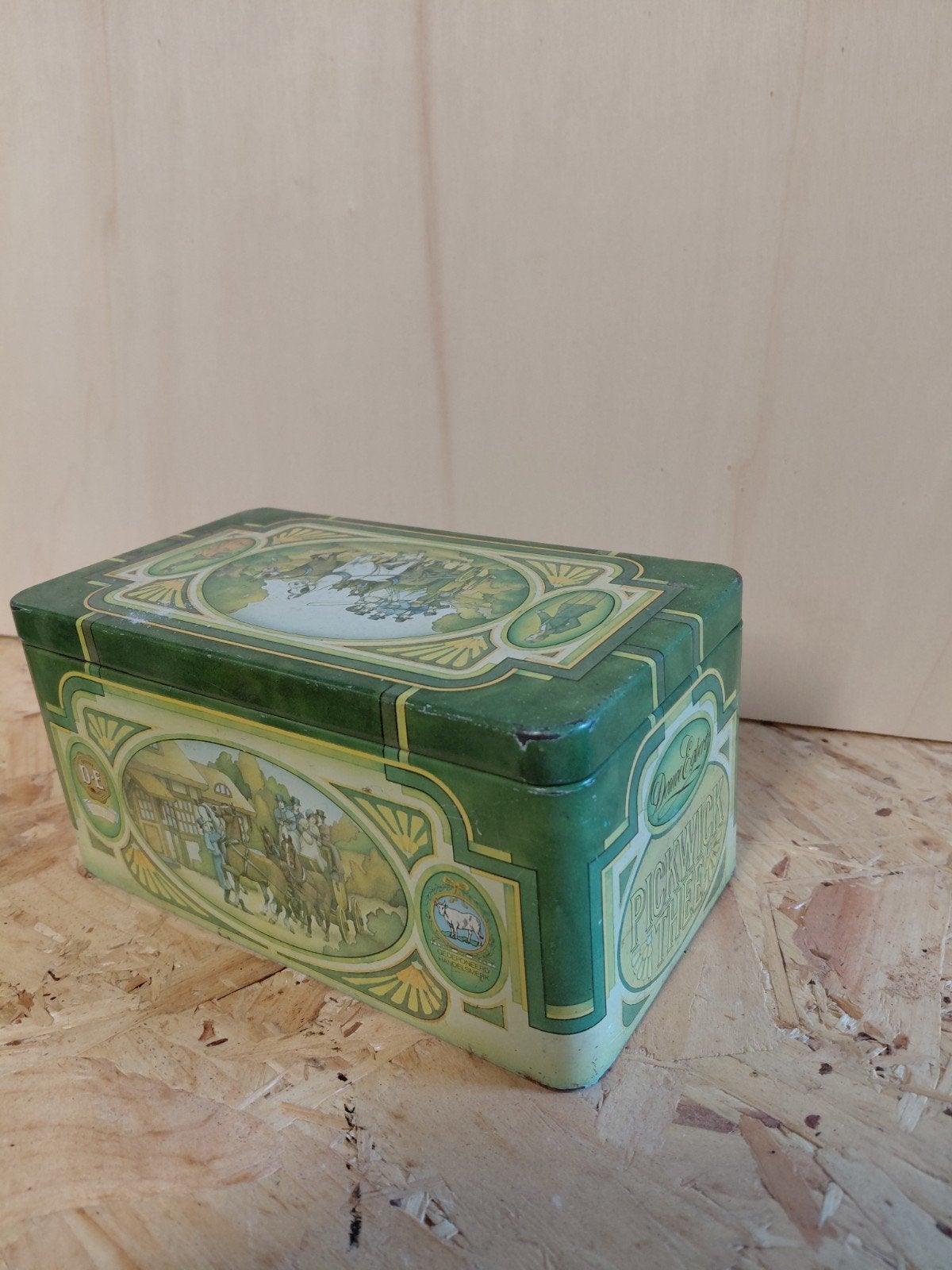 Vintage Pickwick theeblik - Groen met landschap, Verzamelen, Blikken, Ophalen of Verzenden, Gebruikt, Thee, Pickwick