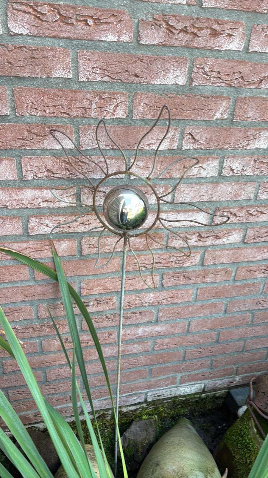 Decoratieve tuinsteker zon met spiegelbol, Tuin en Terras, Ophalen, Gebruikt