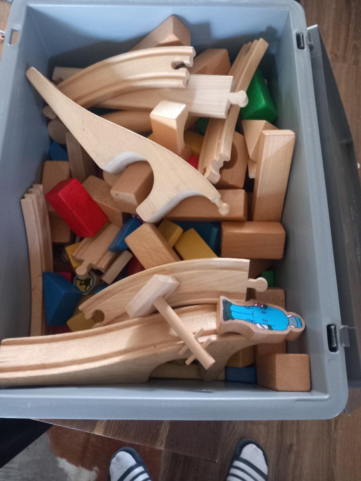Grote set houten treinbaan en bouwblokken, Ophalen