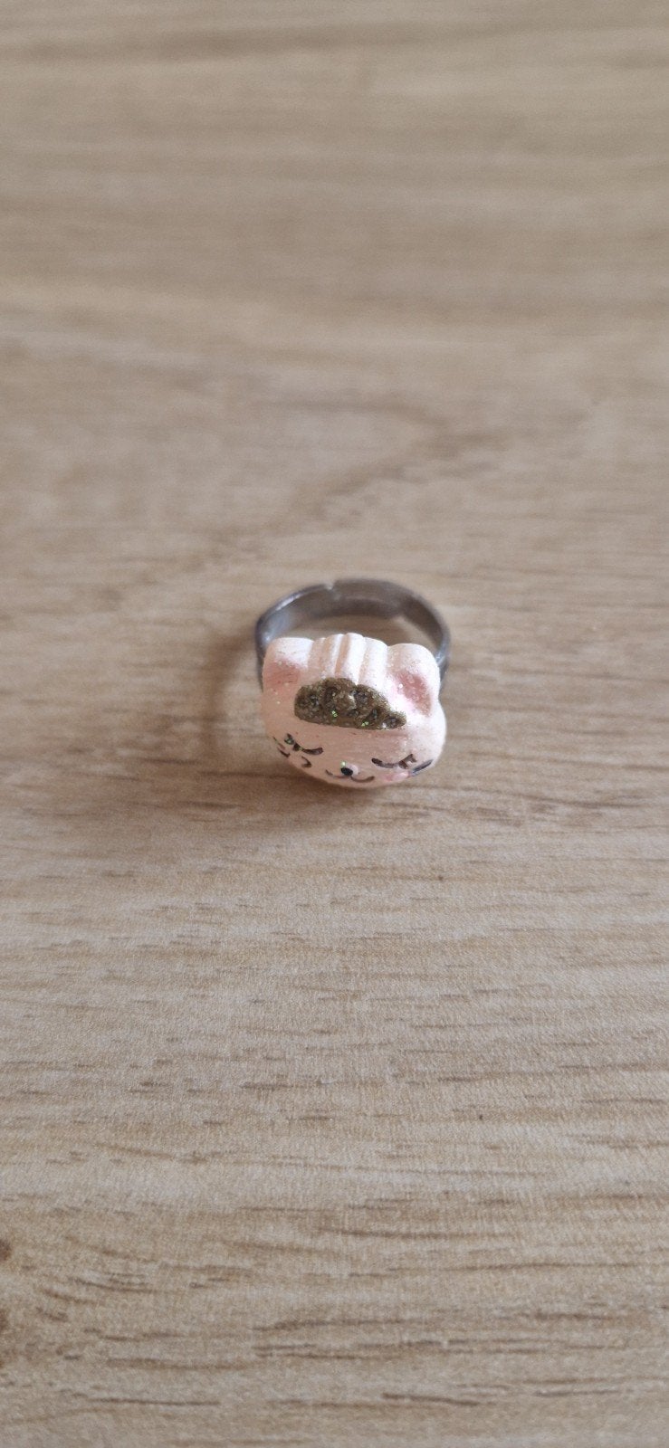 Leuke roze kattenring met glitter, verstelbaar, Sieraden, Tassen en Uiterlijk, Ringen, Overige materialen, Gebruikt, Ophalen of Verzenden