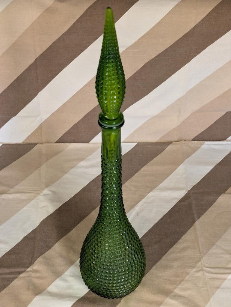 Vintage groene glazen karaf met stop, Ophalen of Verzenden