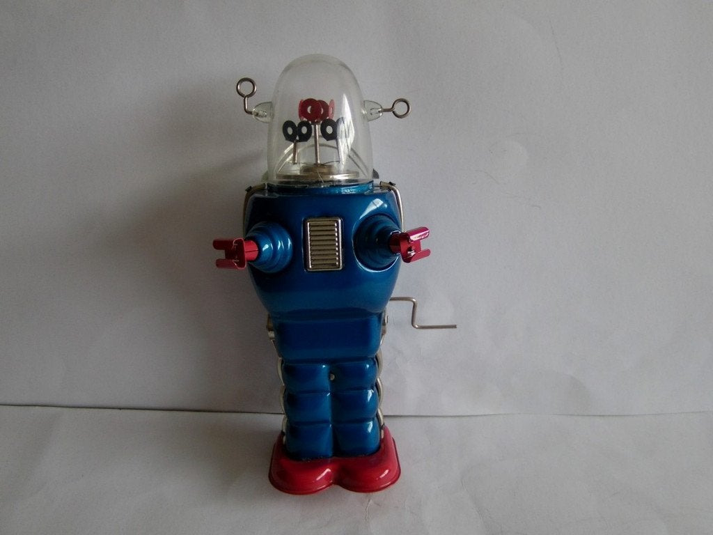 Oude blikken Robby the Robot, Blauw. China, jaren''2000''s, Ophalen of Verzenden, Gebruikt
