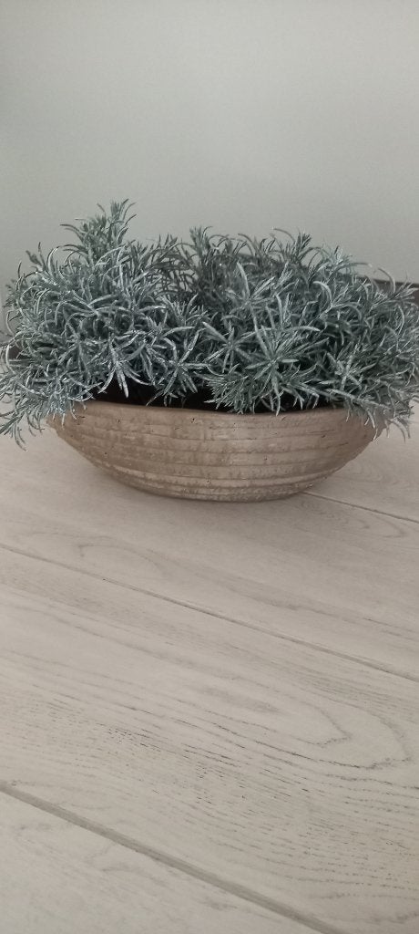 2x Ovale bloempot / schaal (greige/grijs) – 42 cm, Gebruikt, Ophalen of Verzenden, Aardewerk, Minder dan 40 cm