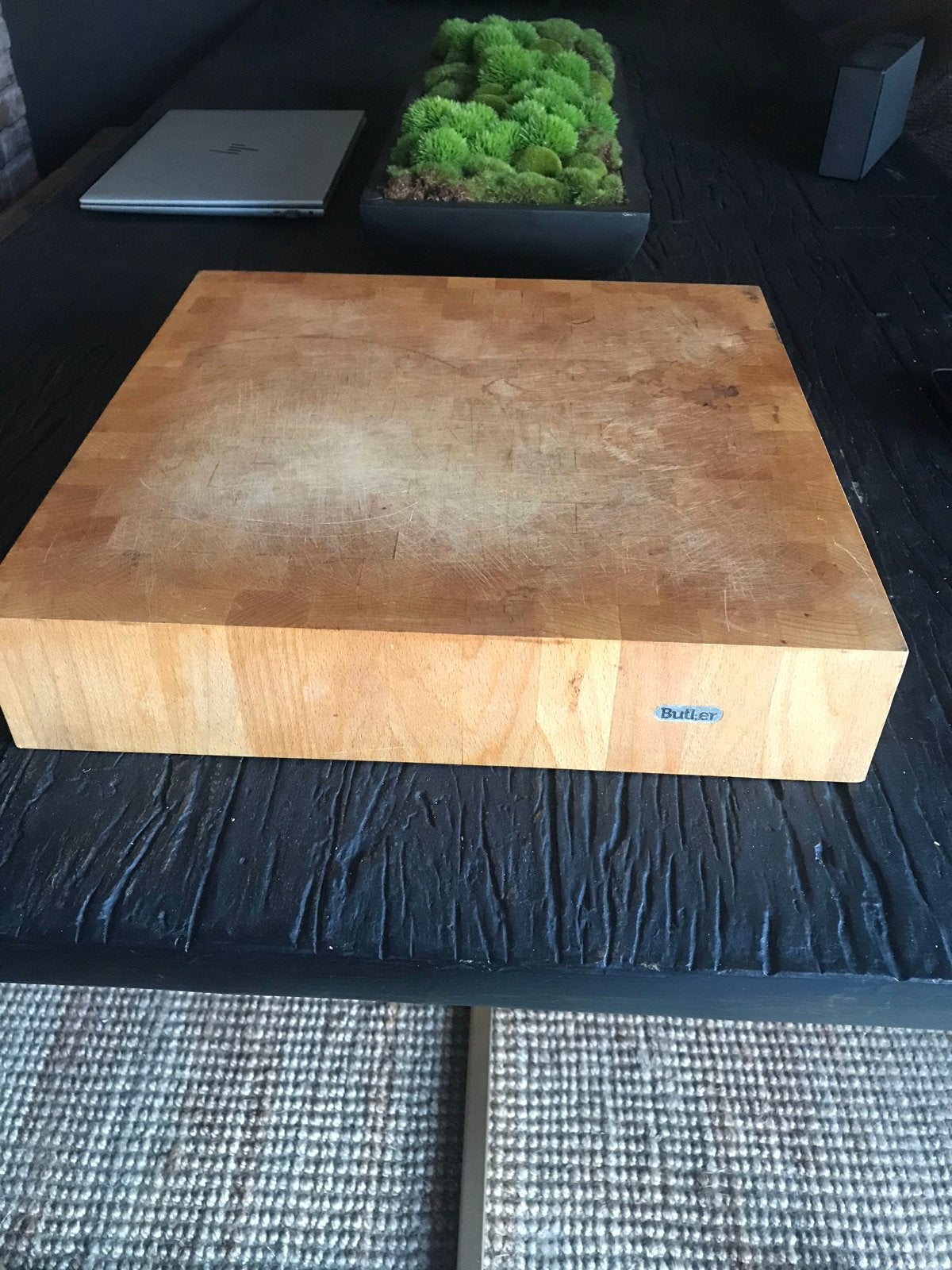 Robuust Houten Hakblok / Snijplank van Butler (40x40x8 cm), Huis en Inrichting, Gebruikt, Hout, Snij-/serveerplank, Ophalen of Verzenden