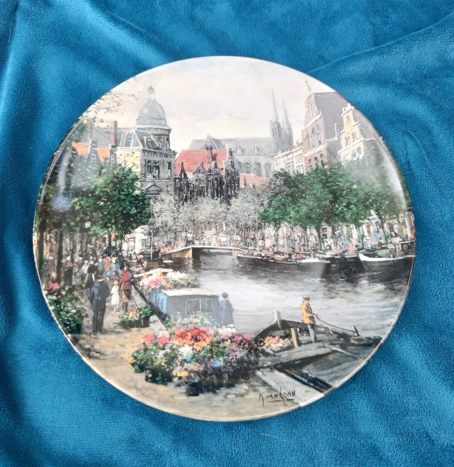 Mosa Wandbord "De Amsterdamse Bloemengracht" Koos van Loon, Ophalen of Verzenden