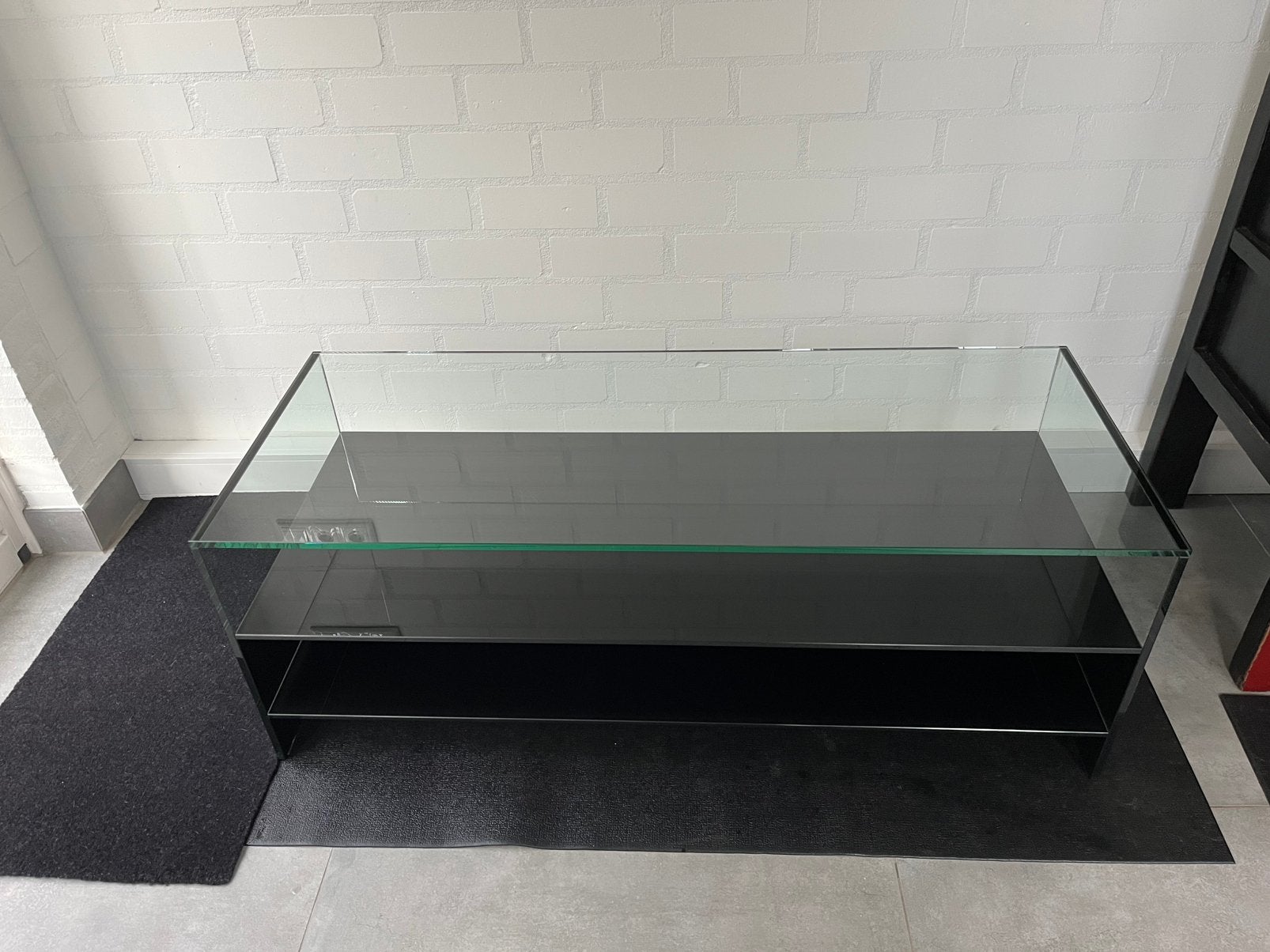 Salontafel van gelaagd glas met donkere platen, Ophalen, 100 tot 150 cm, 50 tot 100 cm, Minder dan 50 cm