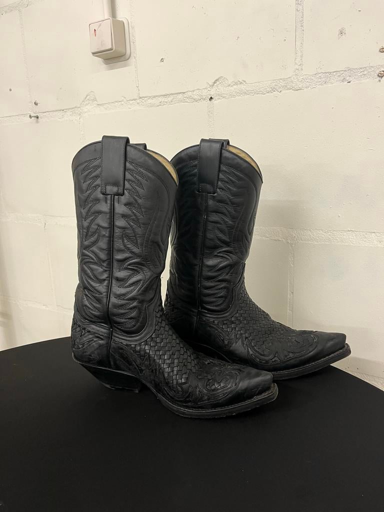 Zwarte Sendra Cowboy Laarzen - Echt Leer & Gevlochten, Ophalen of Verzenden, Gedragen, Zwart, Hoge laarzen