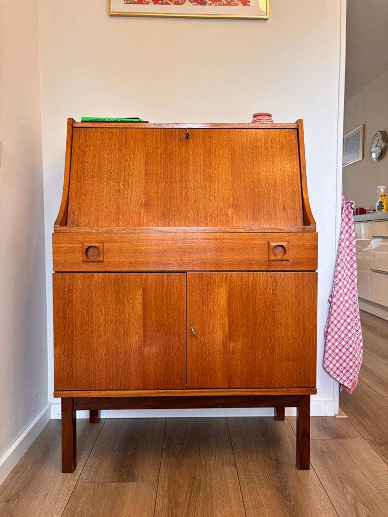 Vintage Teak Secretaire Bureau - Jaren '60 Scandinavisch Des, Ophalen, Zo goed als nieuw