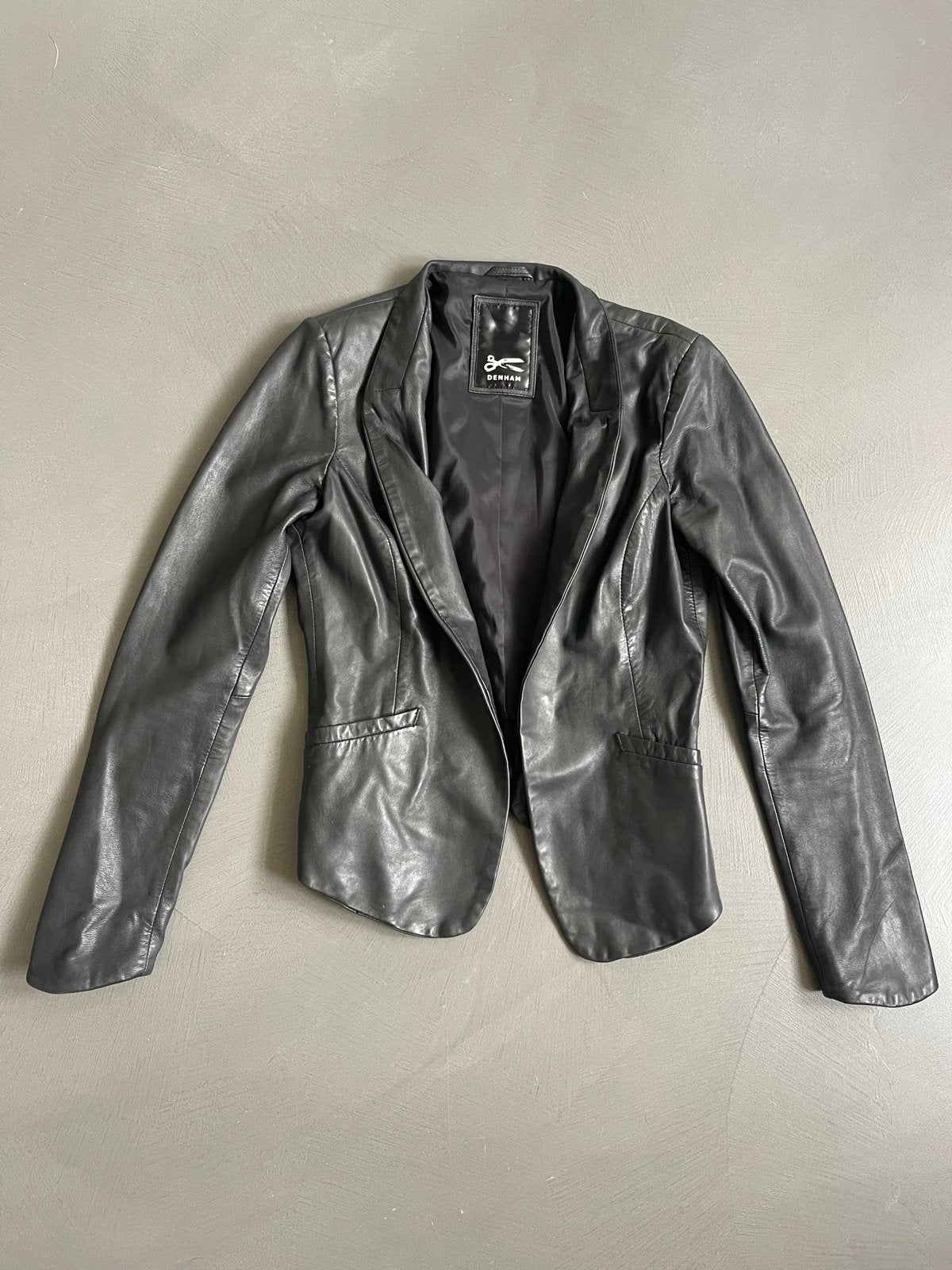 Denham leren blazer - Zwart - Maat S/XS, Ophalen of Verzenden, Gedragen, Maat 34 (XS) of kleiner, Zwart