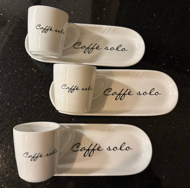 Riviera Maison 3x Caffe Solo koffie setje, Huis en Inrichting, Overige merken, Keramiek, Ophalen of Verzenden, Zo goed als nieuw