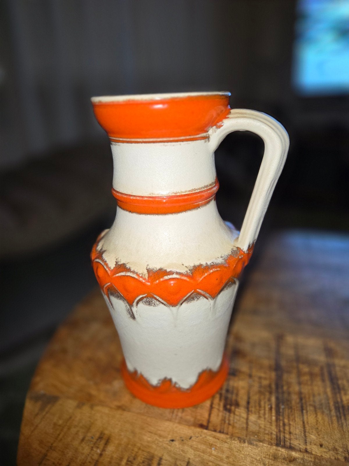 Vintage West Germany keramiek vaas oranje wit, Ophalen of Verzenden