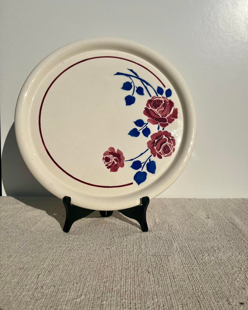 Oude franse serveerschaal bloemen kleurrijk servies, Ophalen of Verzenden