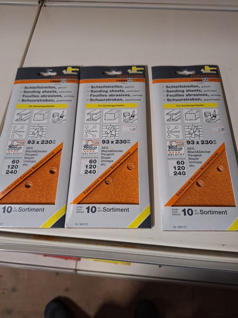 Schuurpapier meister 93x230 mm 10 stuks in pakje, Doe-het-zelf en Verbouw, Gereedschap | Schuurmachines, Ophalen of Verzenden