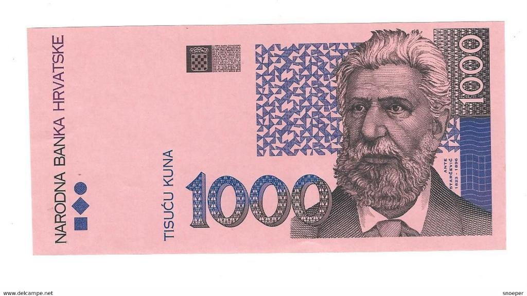 *croatia proof trial print 1000 kuna 1993 35 unc 1 side, Verzenden, Overige landen, Los biljet