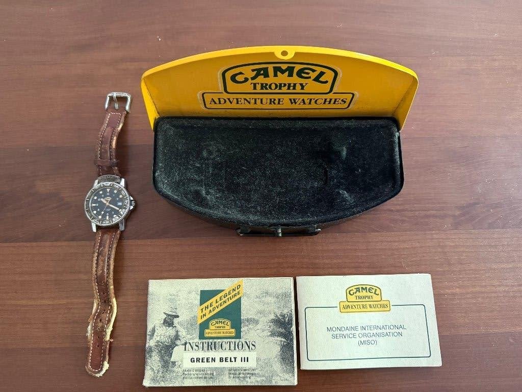 Vintage Camel Trophy Belt III Quartz horloge met bewaardoos, Polshorloge, Ophalen, Overige merken, Leer