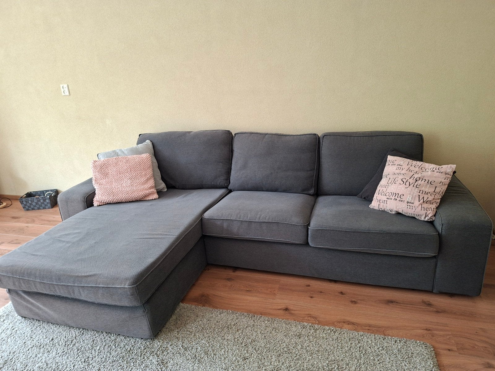 IKEA KIVIK 3-zitsbank met chaise longue, grijs, Ophalen, Gebruikt, Stof, Modern, Scandinavisch