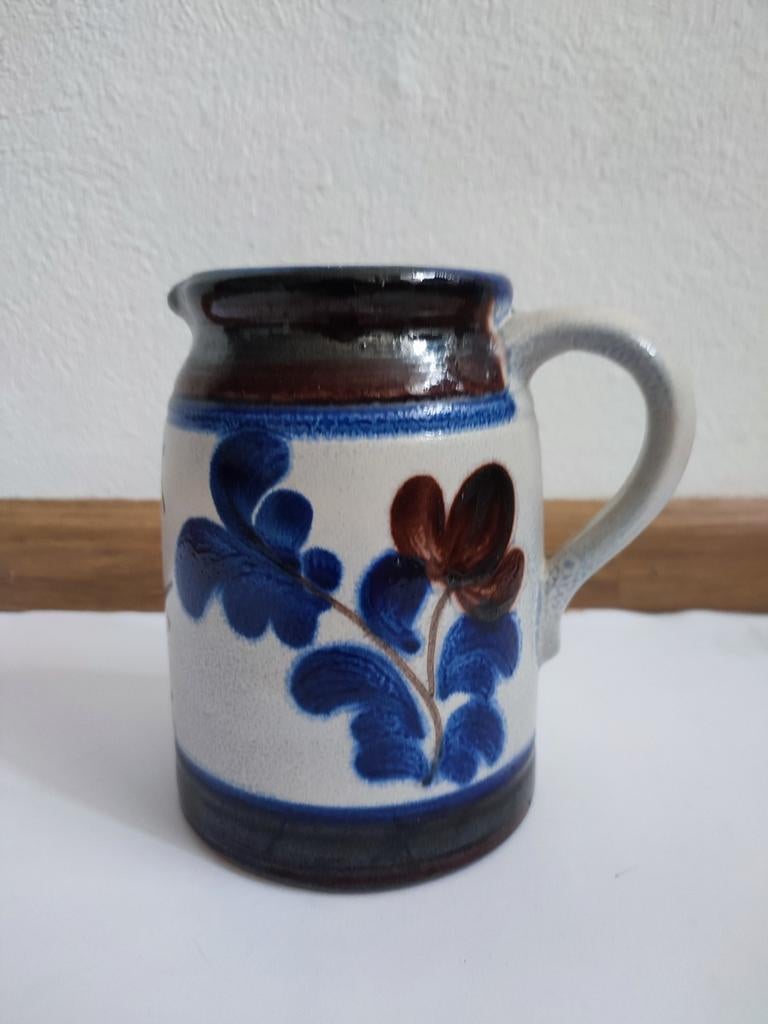 West Germany kan jug vaas bloem Westerwald blauw grijs oor, Antiek en Kunst, Antiek | Keramiek en Aardewerk, Ophalen of Verzenden