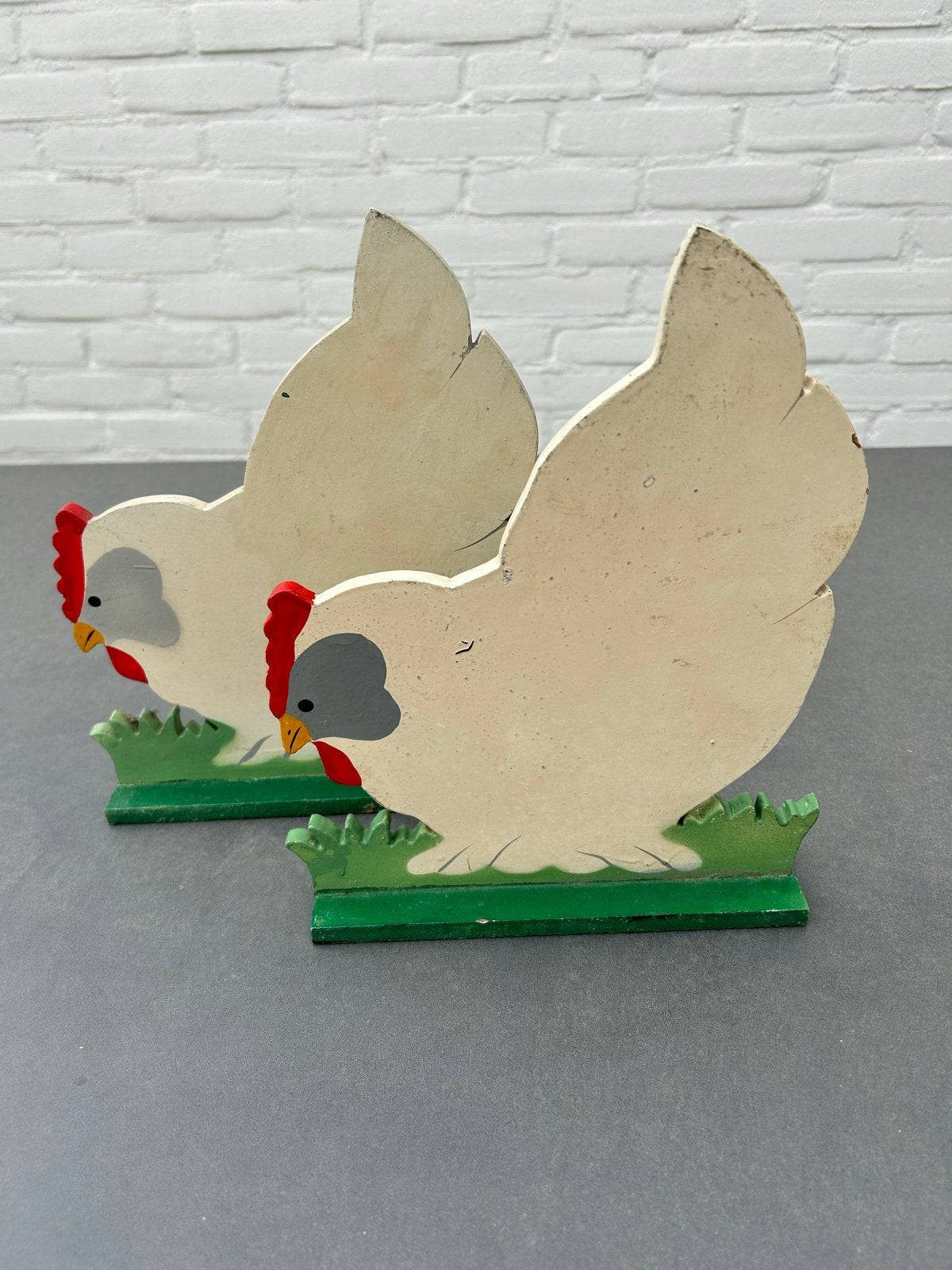 Antieke houten kippen set - Decoratieve beelden, Ophalen of Verzenden