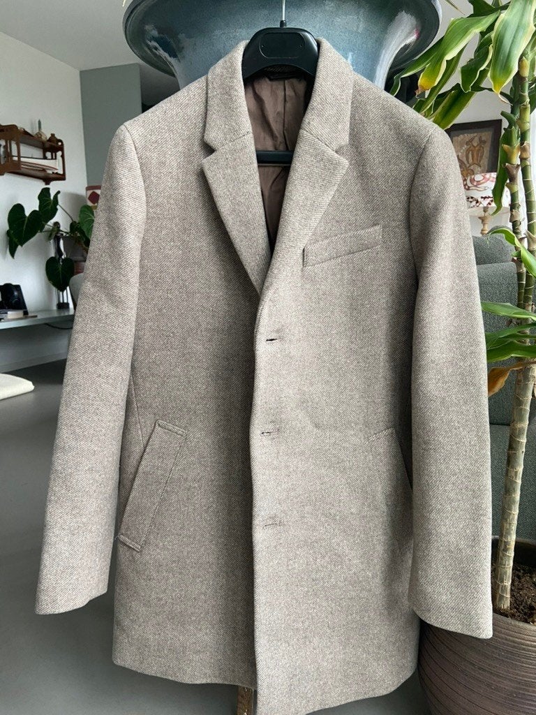 Mango 3 kwart heren jas wol, Maat 48/50 (M), Beige, Ophalen of Verzenden, Zo goed als nieuw