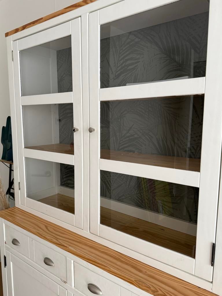 Buffetkast wit met houten accenten - opknapper, Ophalen, Gebruikt, 100 tot 150 cm, Met lade(s)