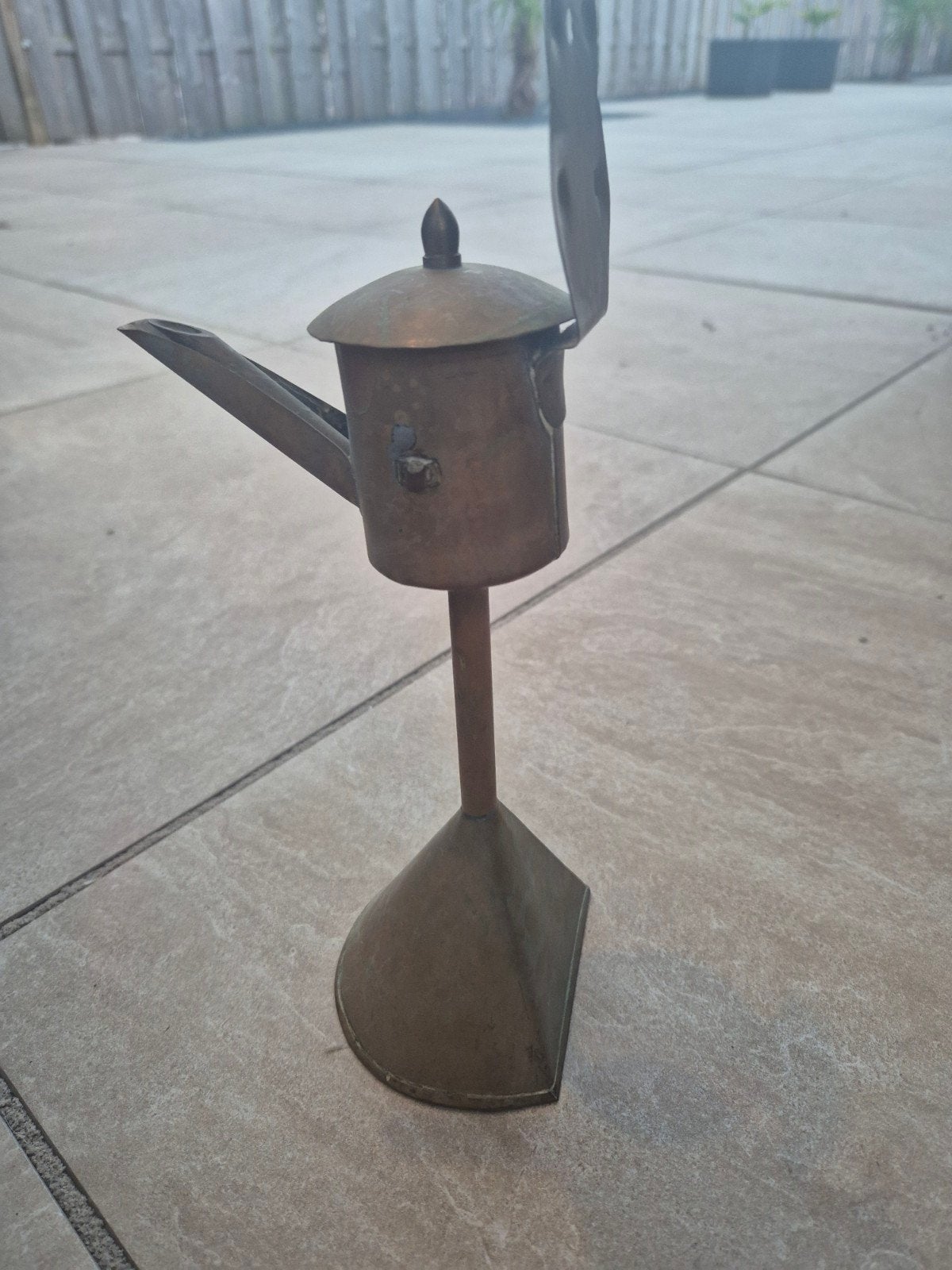 Antieke olielamp / vetlamp - koper, Antiek en Kunst, Antiek | Lampen, Ophalen of Verzenden