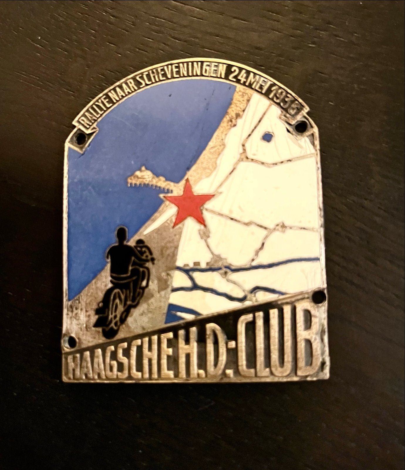 Zeldzaam emaille Haagsche HD club rit 1935, Ophalen of Verzenden, Gebruikt, Motoren