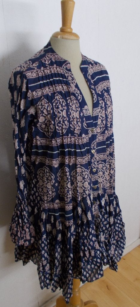 Blauw 100% katoenen batik print jurkje van Isla Ibiza! L, Maat 42/44 (L), Zo goed als nieuw, Boven de knie, Verzenden