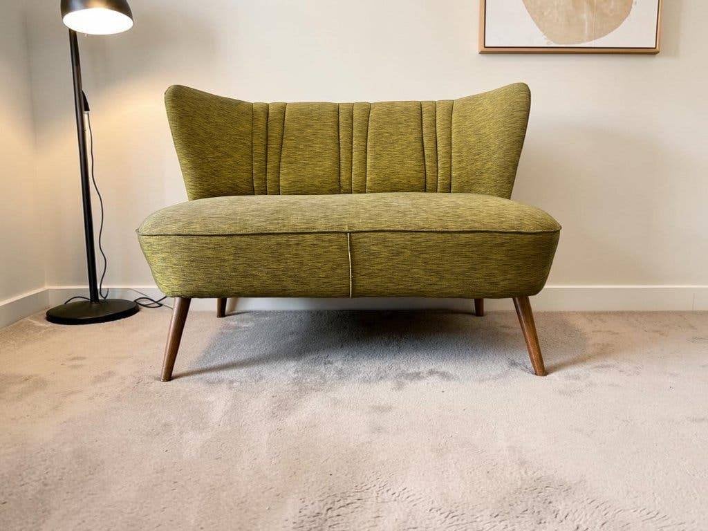 vintage geelgroene tweezit / fauteuil / sofa, Ophalen
