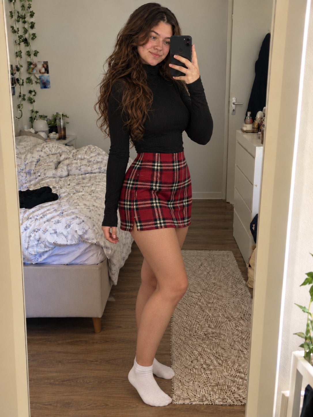 Tweedelige set: Geruite mini-rok & Zwarte coltrui, Kleding | Dames, Maat 38/40 (M), Nieuw, Boven de knie, Meerkleurig