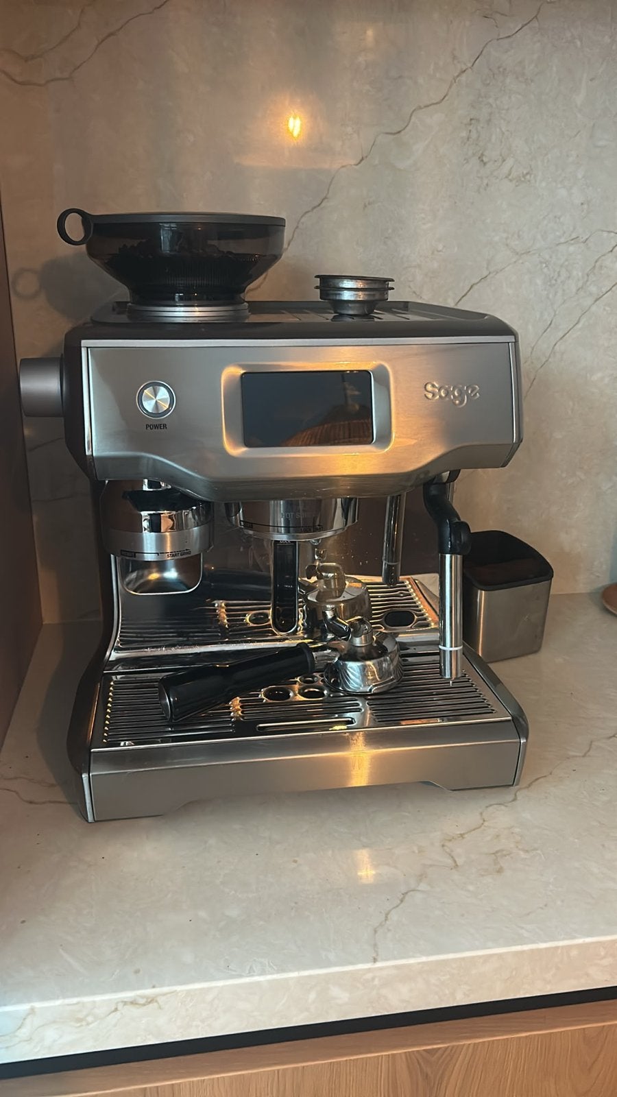 Sage Barista Express Espressomachine - Goed Onderhouden, Ophalen, Gebruikt, Espresso apparaat, Koffiebonen