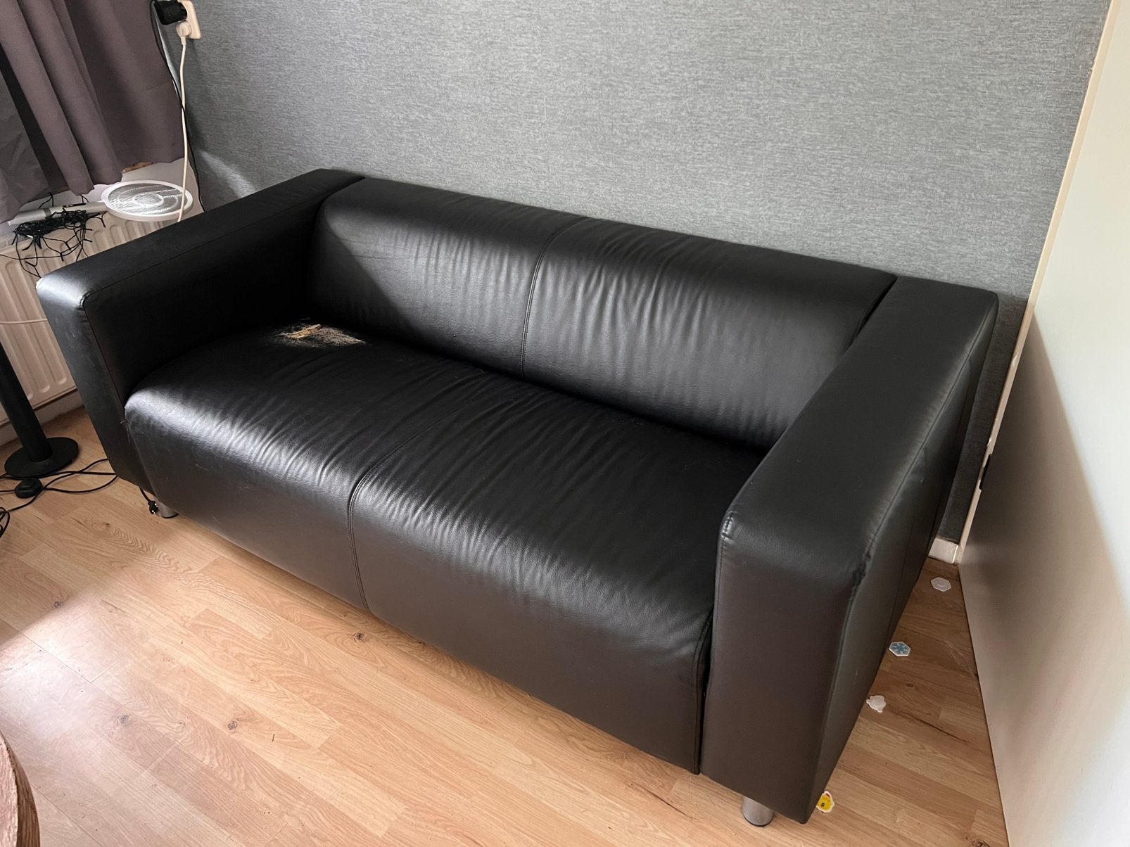 Zwarte leren bank gratis, Ophalen, Gebruikt, Driepersoons, 75 tot 100 cm