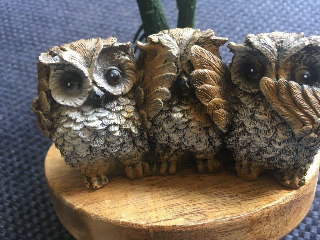 3 wijze uilen beelde groepje horen-zien-en zwijgen, Ophalen of Verzenden, Zo goed als nieuw, Dier