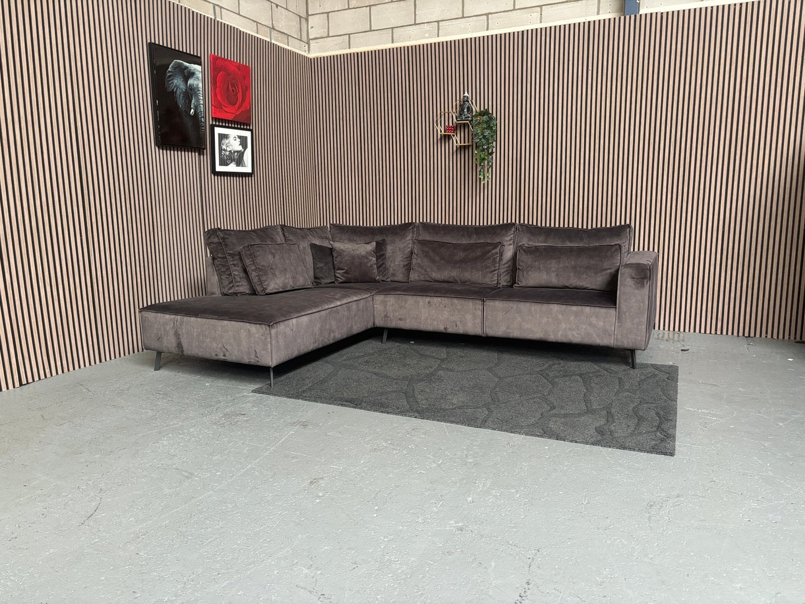 GRATIS LEVERING Velvet Hoekbank Antraciet 305x240 GEREINIGD, Hoekbank, 300 cm of meer, Ophalen of Verzenden, Zo goed als nieuw