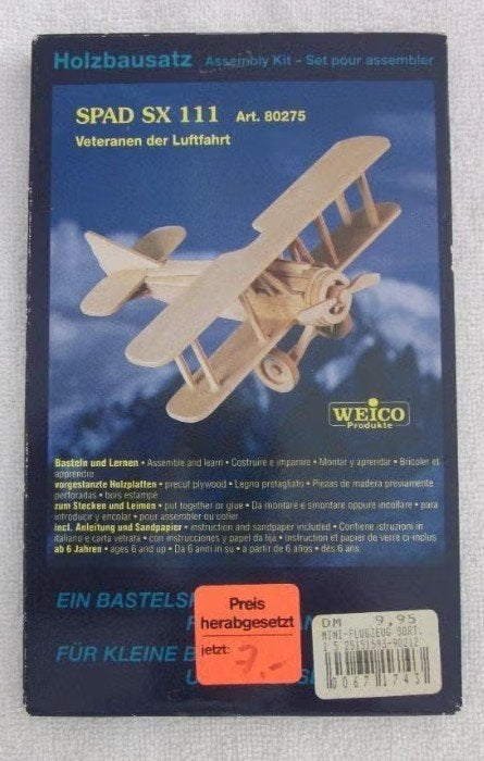 Weico veteranen der luchtvaart Spad SX 111 ongebouw hout ., Hobby en Vrije tijd, Modelbouw | Vliegtuigen en Helikopters, Overige merken