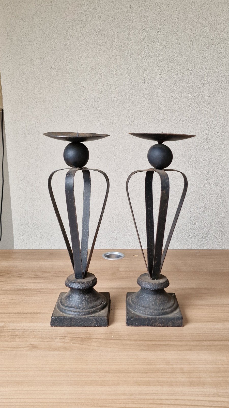 Set van 2 metalen kandelaars – 35 cm – stoer landelijk / ind, Zwart, 35 cm, Ophalen of Verzenden, Metaal