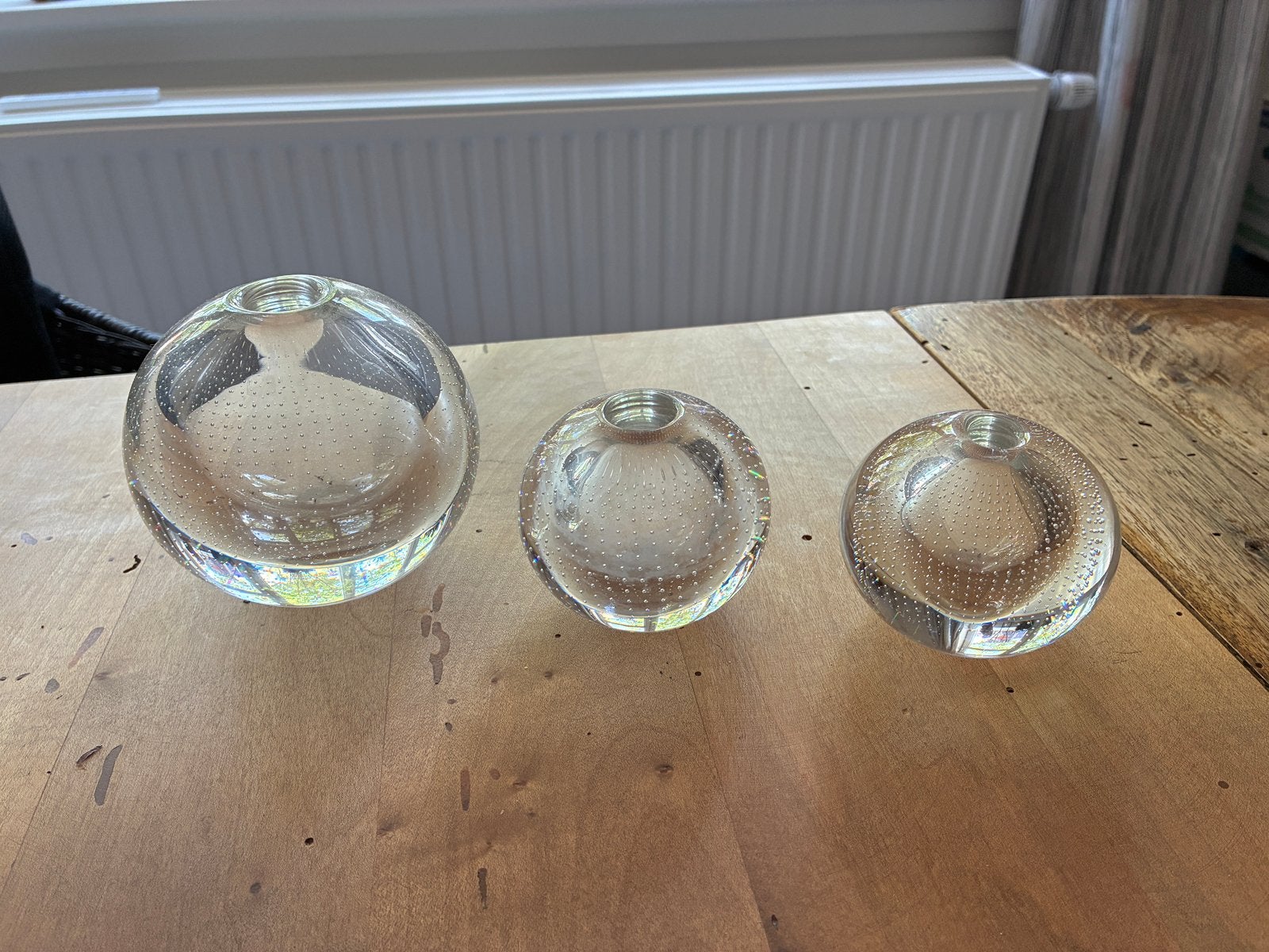 Vintage Leerdam geblazel bolvaasjes Floris Meydam, set van 3, Antiek en Kunst, Antiek | Glas en Kristal, Ophalen