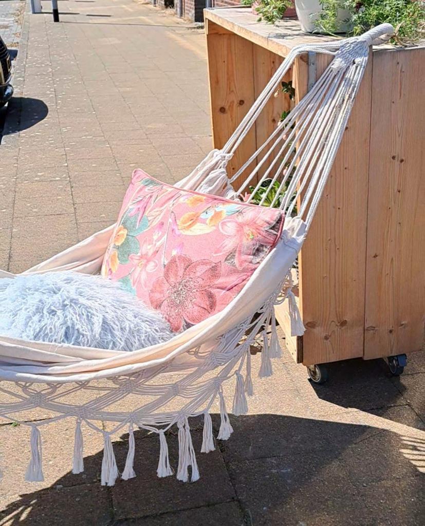 Comfortabele Hangmat met Kwastjes - Crème Wit, Tuin en Terras, Ophalen, Nieuw, Eenpersoons, Binnen