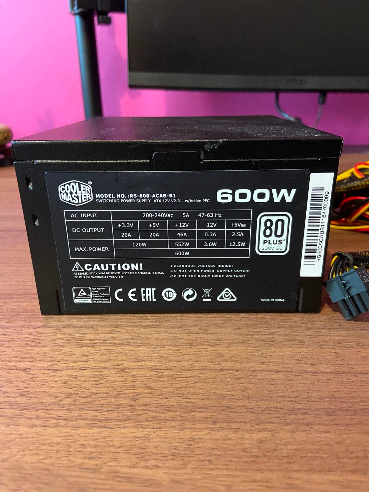 Cooler Master B600 600 watt ver.2 Computervoeding, Computers en Software, Ophalen of Verzenden, Gebruikt