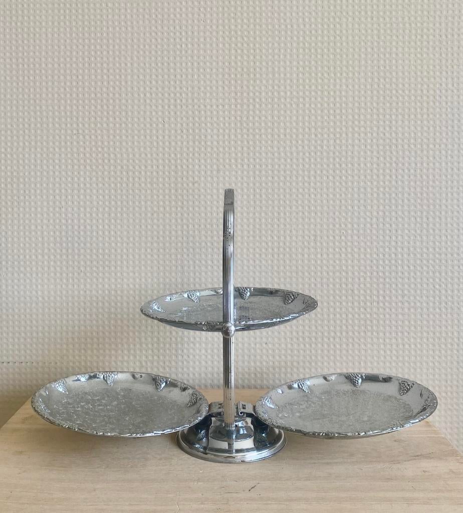 Zilverkleurige Etagère met 3 Schalen, Ophalen of Verzenden, Zo goed als nieuw