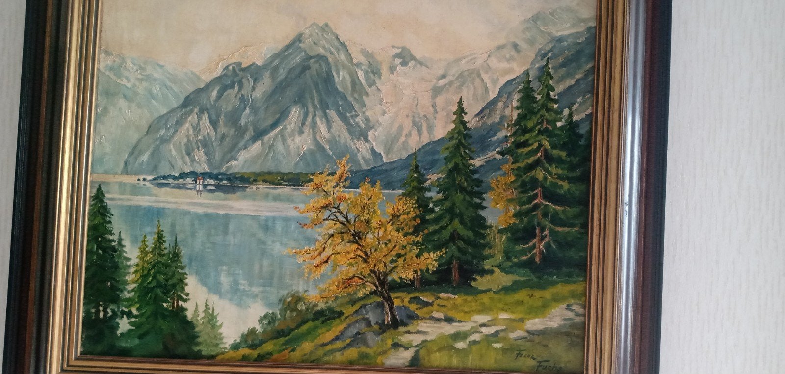 Schilderij Frans Fuchs - Berglandschap met meer, Antiek en Kunst, Ophalen of Verzenden