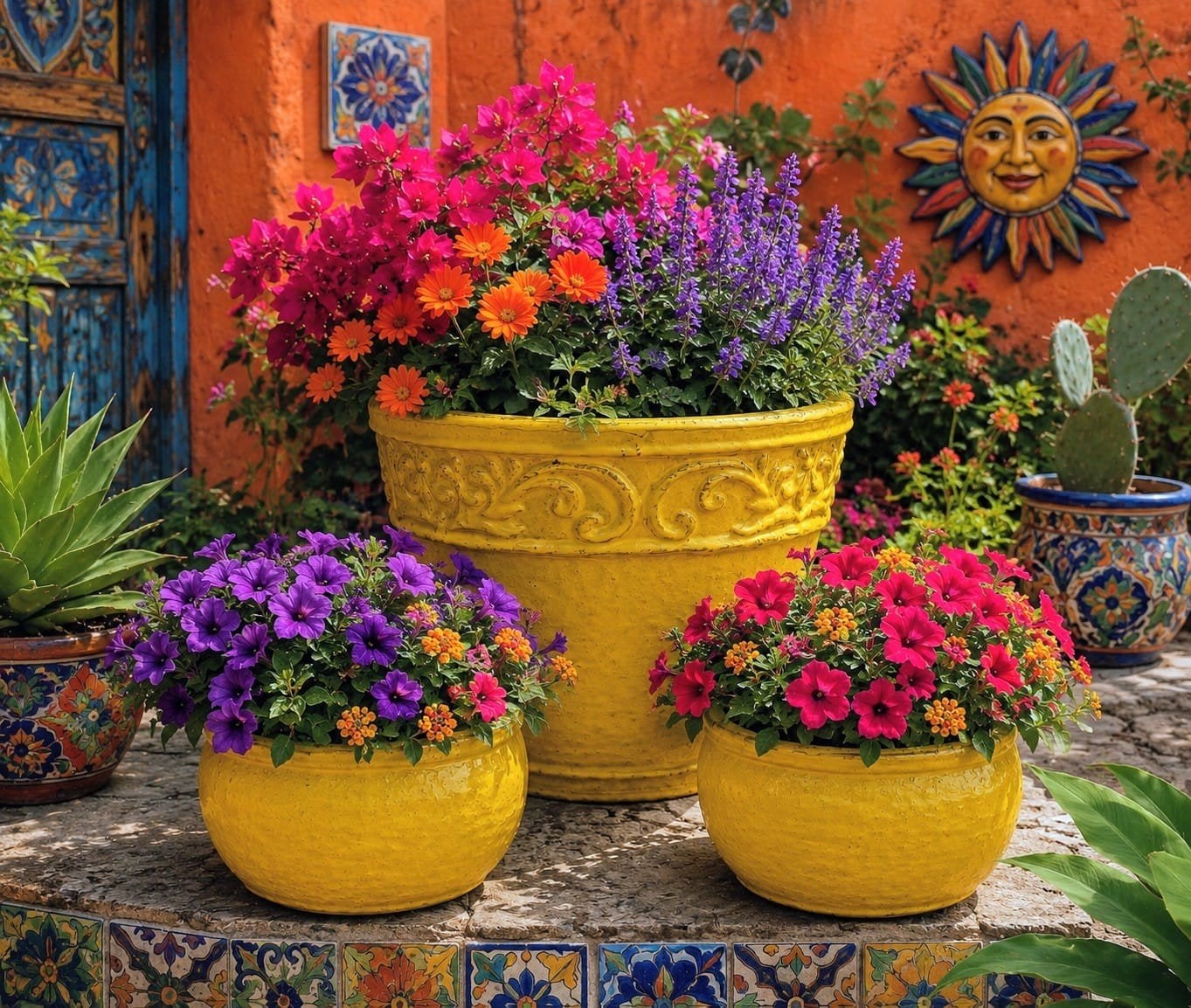 Exclusieve set van 3 geglazuurde Italiaanse plantenpotten, Tuin en Terras, Bloempotten, Ophalen, Rond, Zo goed als nieuw, Minder dan 40 cm